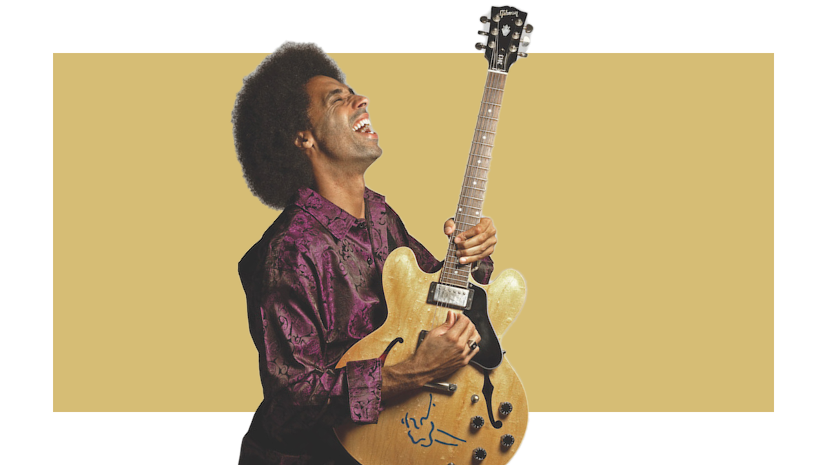 Selwyn Birchwood and a Gibson guitar