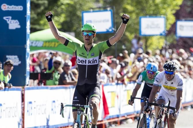 Theo Bos (Belkin) celebrates his stage 4 victory