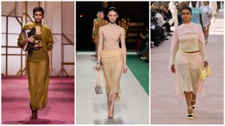 slip skirts on the spring 2025 runways of hermes, victoria beckham, and chanel