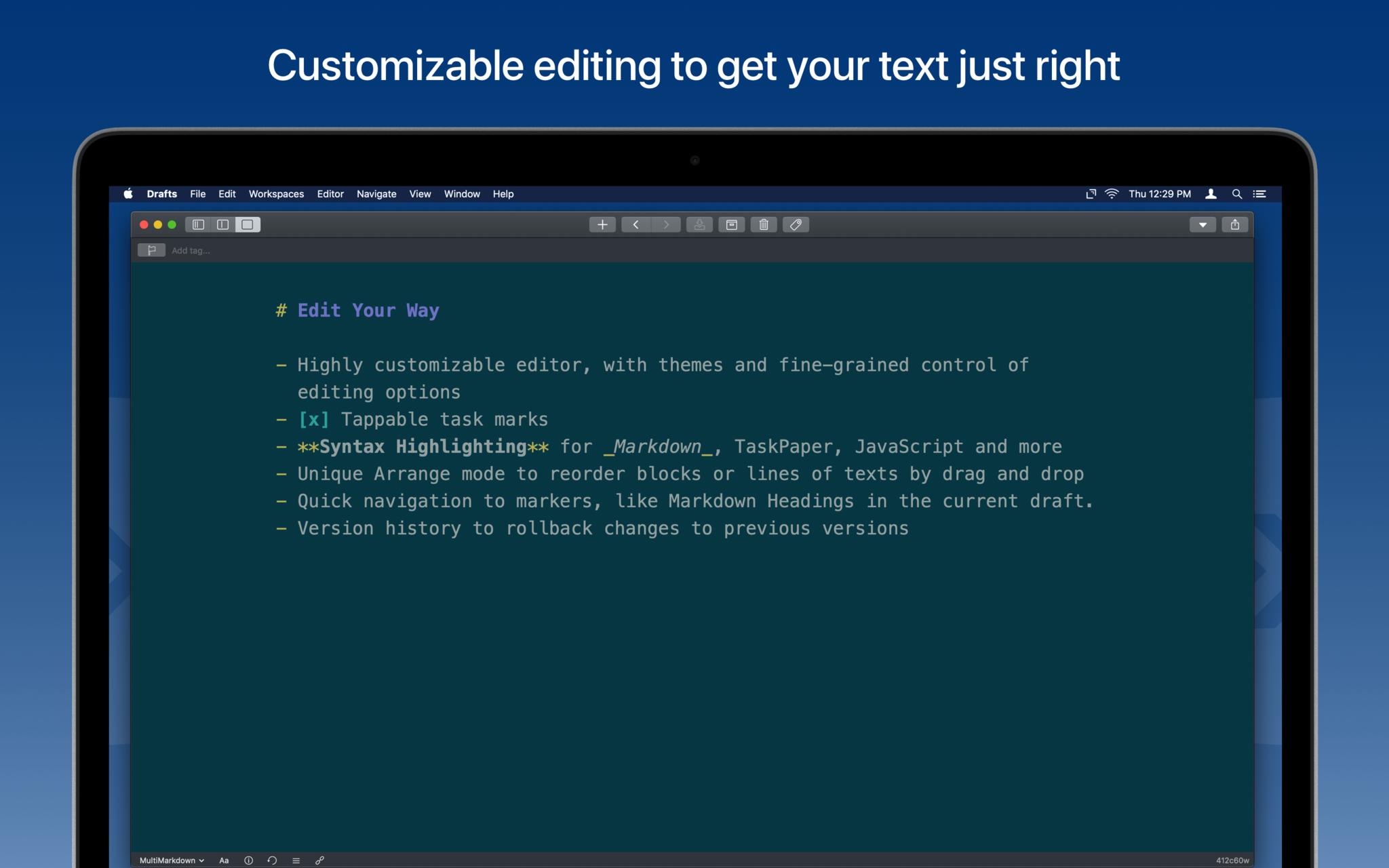 Drafts for Mac with Solarized night theme