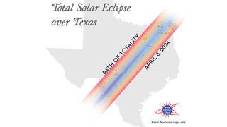total solar eclipse 2024 map of totality through Texas.