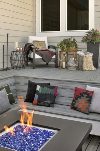 Sunken decked area with a fire pit