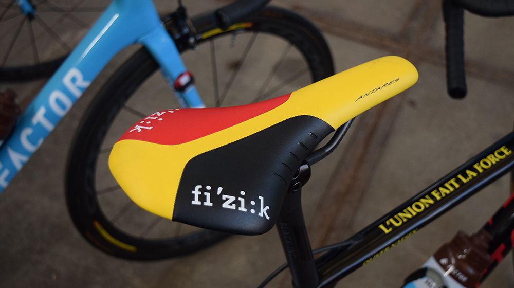 The custom Fizik Antares saddle of Belgian national champion Oliver Naesen