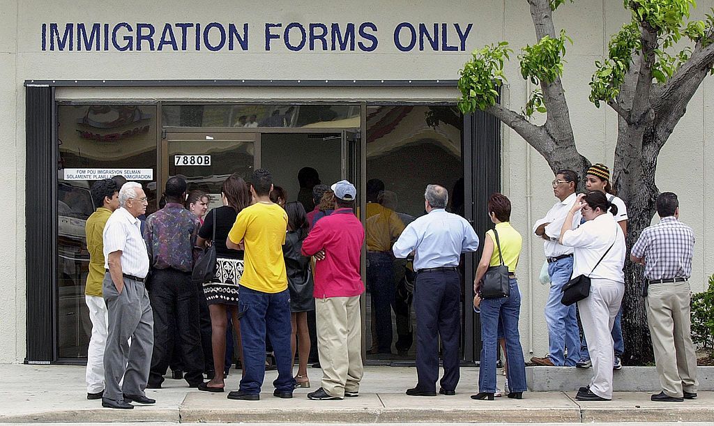 Line at immigration office.