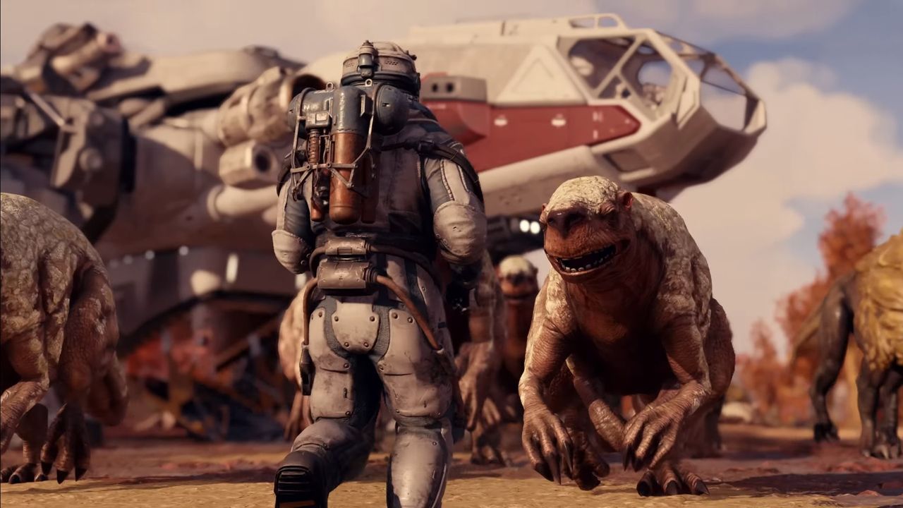 Promotional screenshot of Starfield alien herbivores