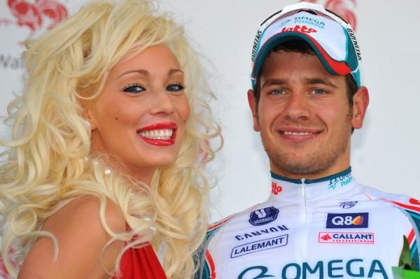Stage winner Adam Blythe (Omega Pharma - Lotto) enjoyed his time on the podium.