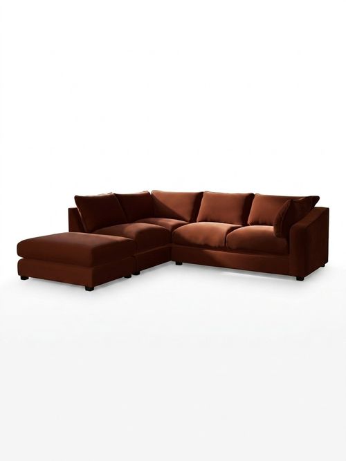 The Sumptuous Deep Relaxed Sit Large Open End Corner Chaise Sofa in Plush Velvet Easy Clean Ginger Orange