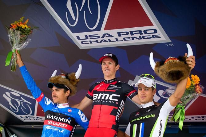 The stage 2 podium in Breckenridge: Lachlan Morton, Mathias Frank an Peter Sagan