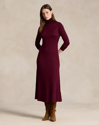 Wool Blend Turtleneck Dress