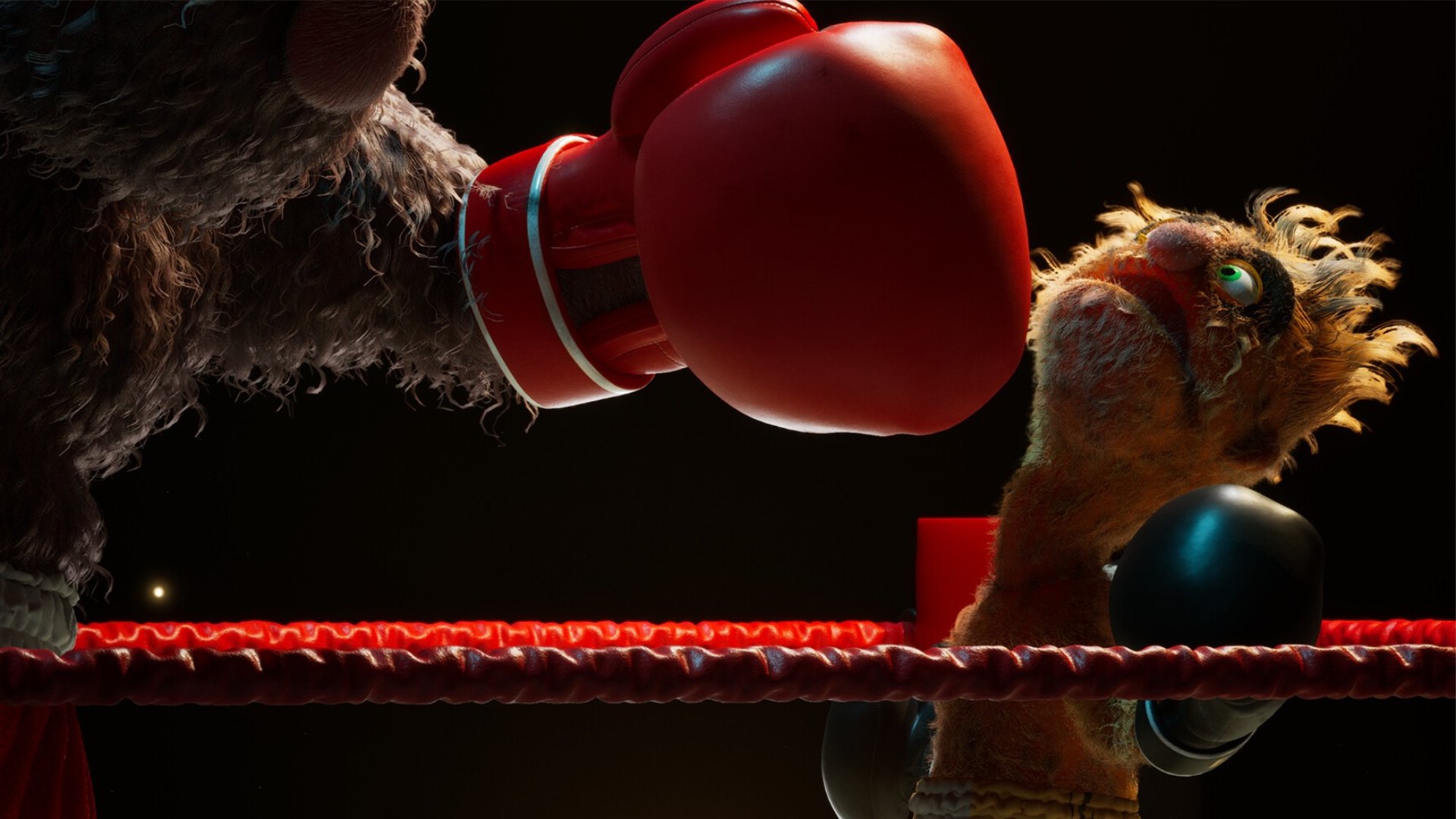 Felt That: Boxing screenshot showing a puppet in the boxing ring as a larger puppet swings their boxing gloved hand at their face