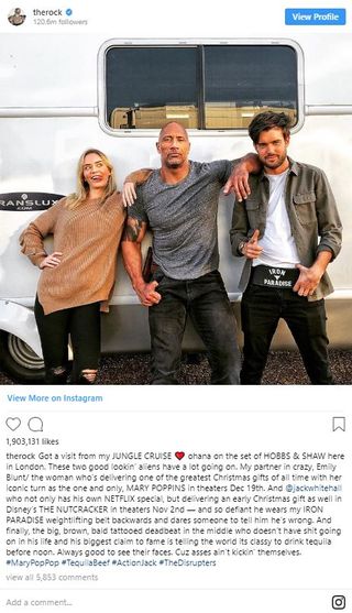 The Rock, Emily Blunt, and Jack Whitehall on Istagram