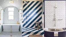 Shower tile ideas in three shower rooms and bathrooms