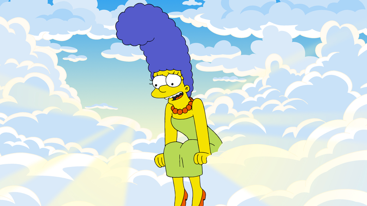 Marge sitting on cloud in heaven in The Simpsons Season 36 finale