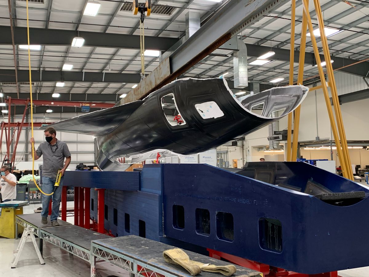 An image tweeted by Stratolaunch shows half a prototype skin for the company&#039;s Talon-A reusable hypersonic vehicle.