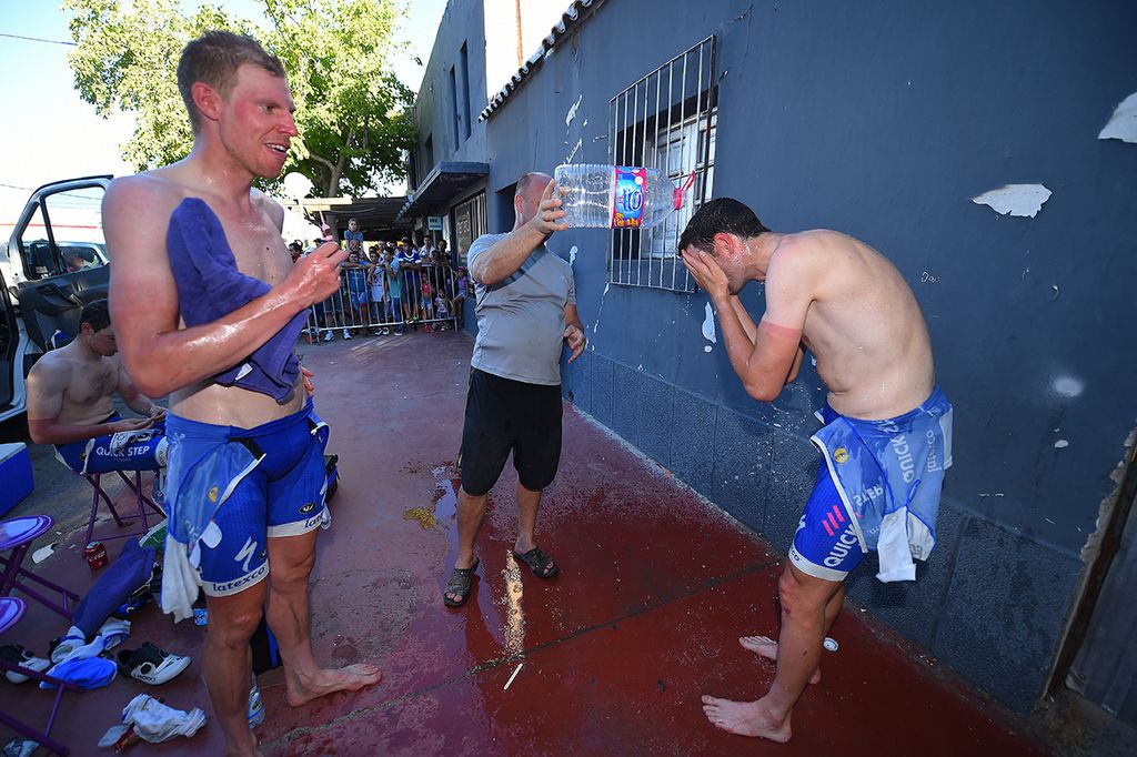 The Quick-Step Floors team cool down post stage