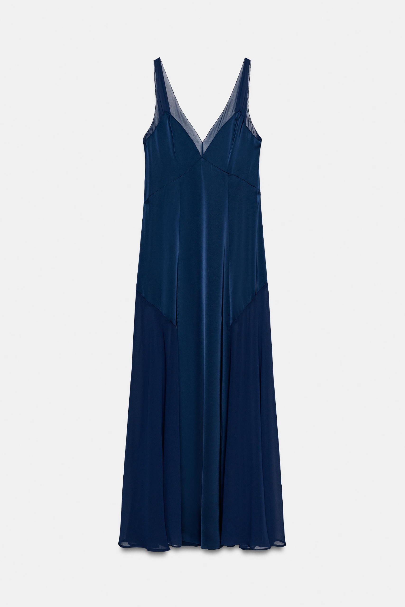 Zw Collection Satin Maxi Dress - Navy Blue - Xs