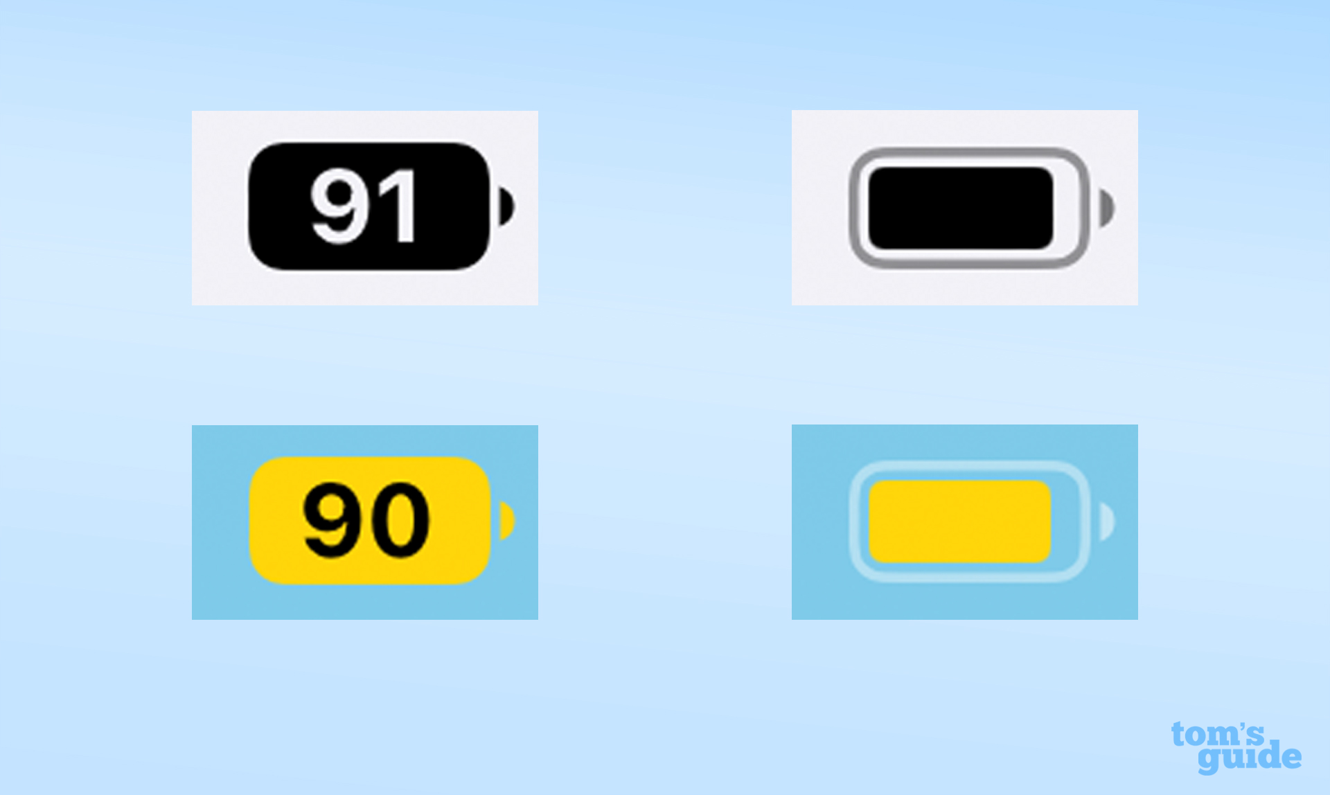Параметры индикатора батареи в iOS 16 в обычном и низком энергопотреблении