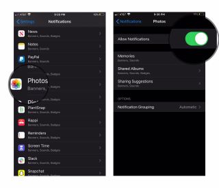Disable notifications: Tap Photos, Turn Off Notifications