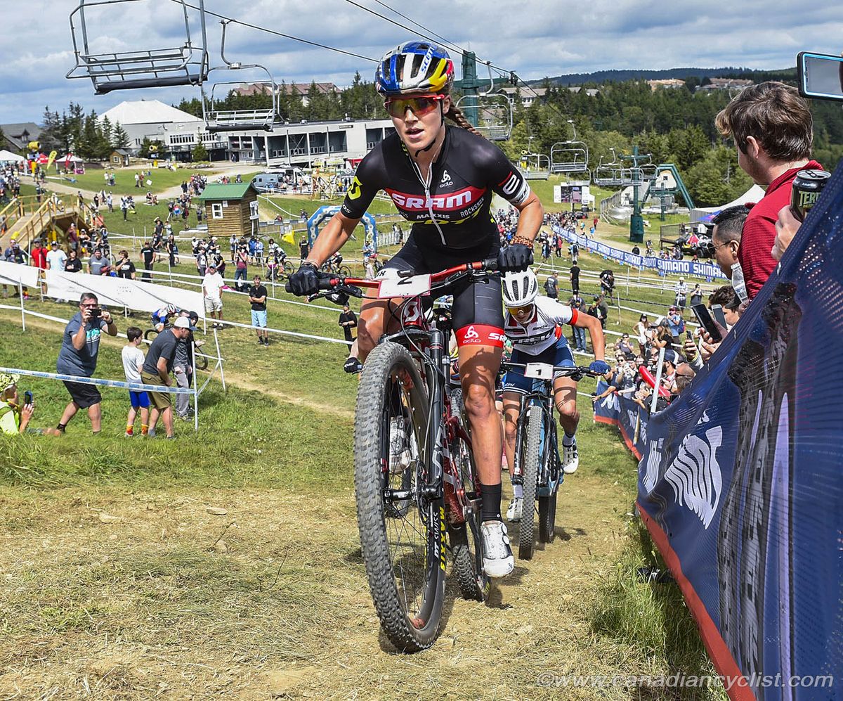 Kate Courtney (USA) Scott-SRAM MTB Racing in the lead on 2nd lap