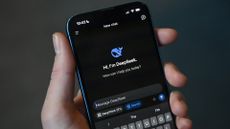 DeepSeek chatbot app pictured on a smartphone with logo and branding.