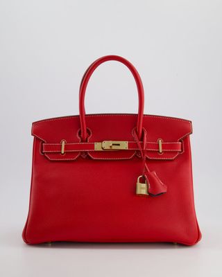 *rare* Hermes Candy Birkin 30cm Rouge Casaque, Blue Thalassa in Epsom Leather With Permabrass Hardware