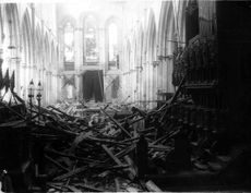 The damage caused to Llandaff Cathedral Cardiff during a German wartime air raid Jan 1941. ©Alamy