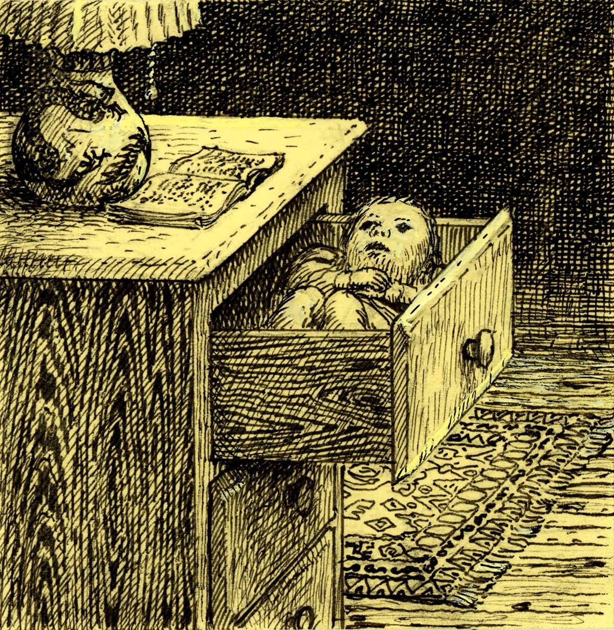 Post-It note drawings with black ink