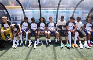 Players of Chelsea look on from the bench prior to the Premier League Summer Series match between Chelsea FC and Fulham FC at FedExField on July 30, 2023 in Landover, Maryland.