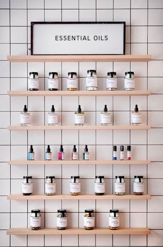 Anatomé essential oils on shelves