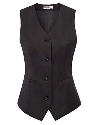 Grace Karin Work Casual Waistcoat Women Slim Fit Button Down Cosplay Party Prom Vest Jacket Black Xl