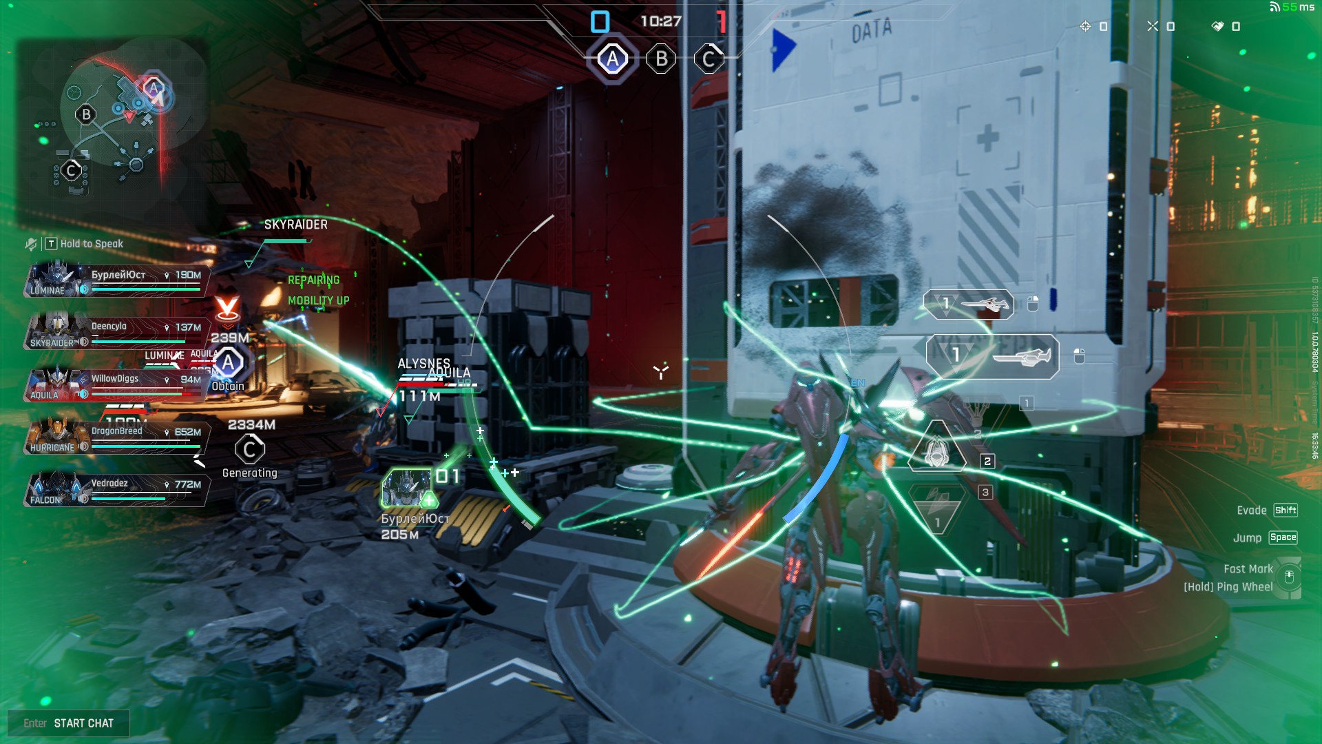Green energy beams shoot out in Mecha Break