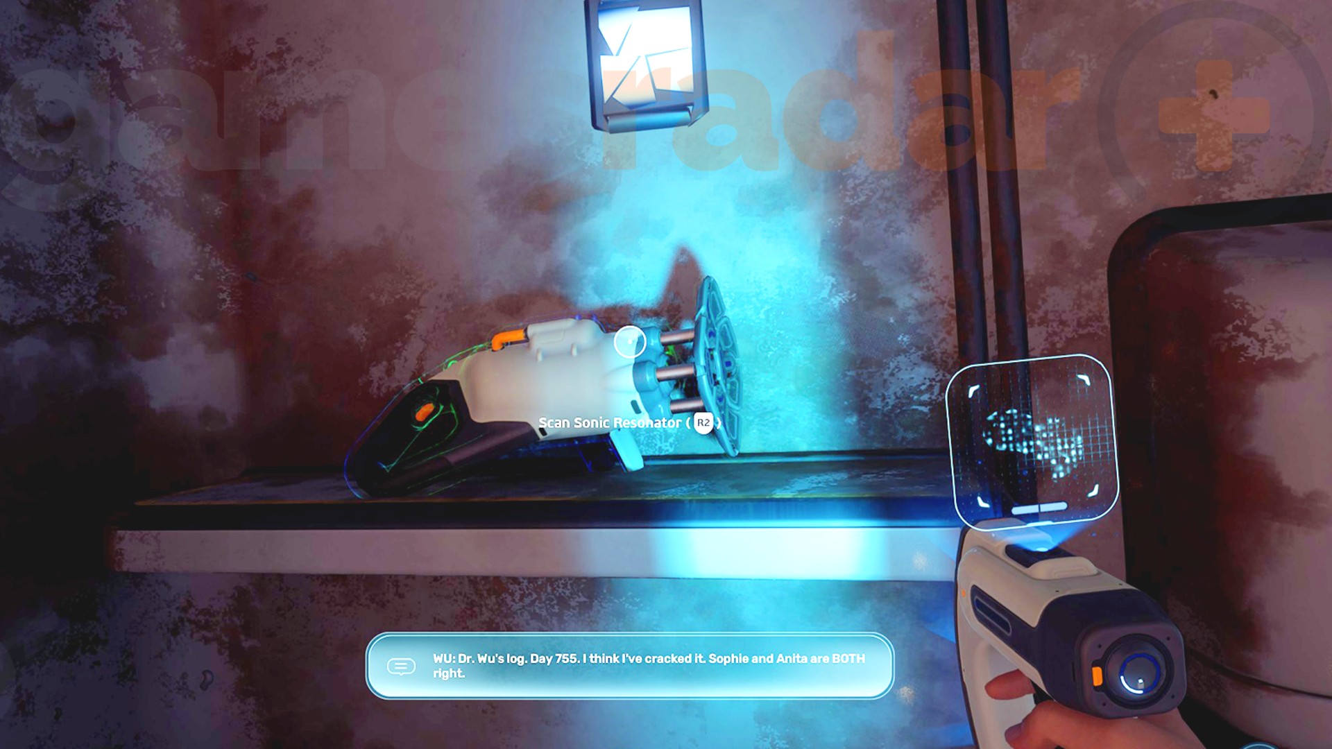 A player scans a Sonic Resonator fragment in Subnautica 2