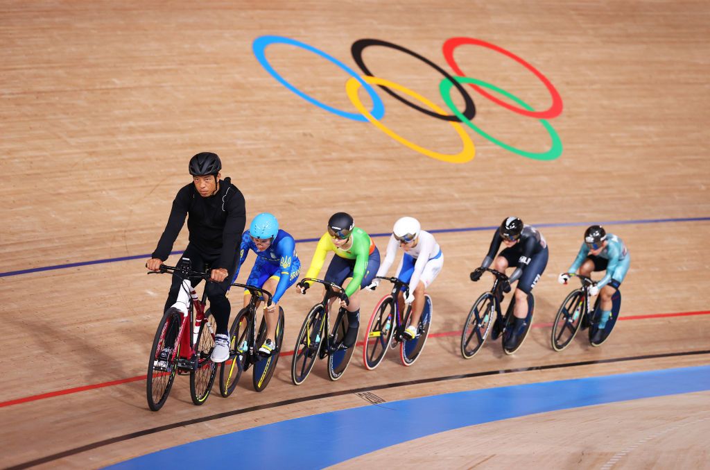 Riders fight for position in the women's Keirin