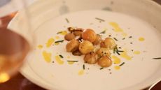 ajo blanco with roasted grapes