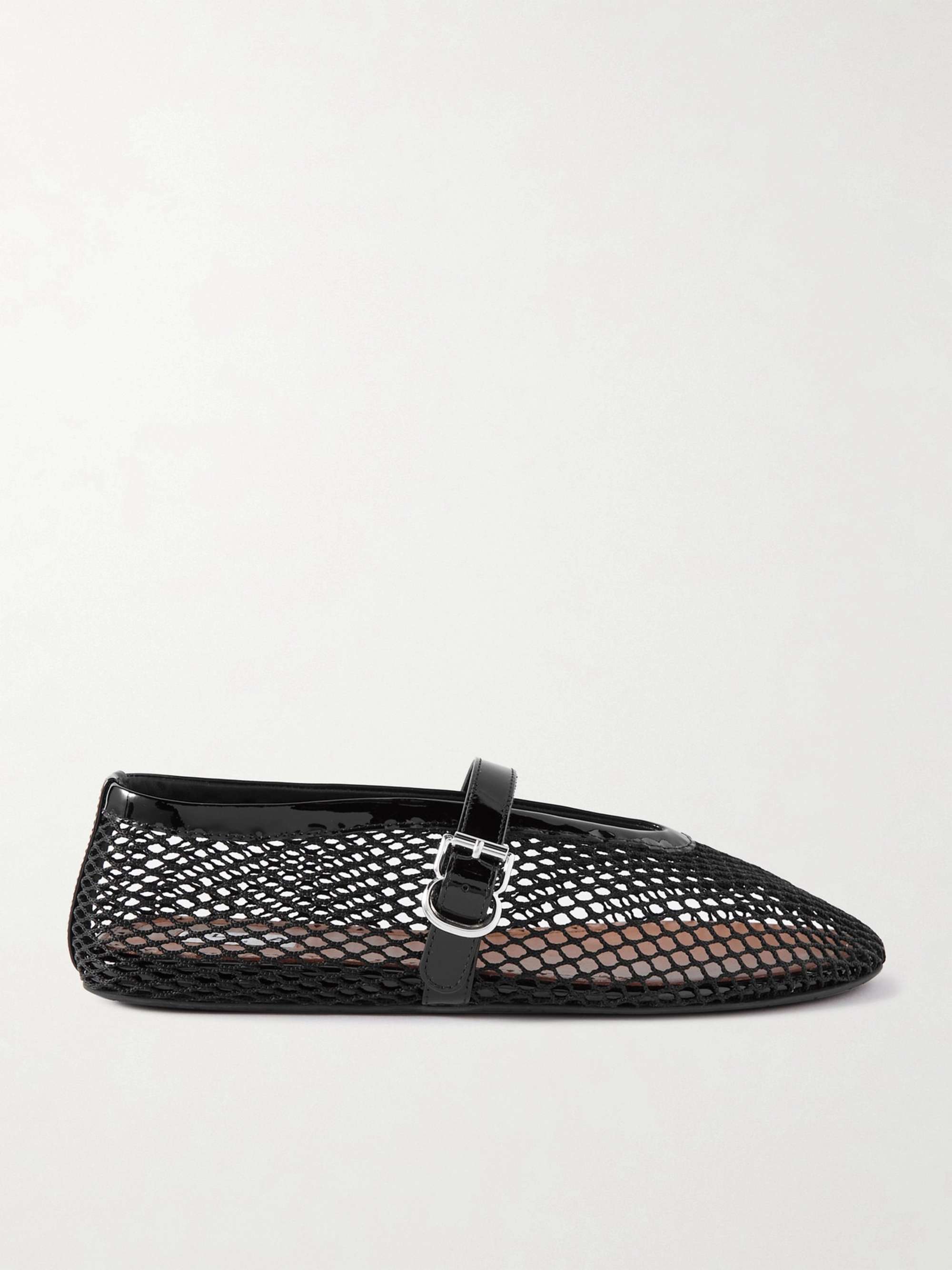 Patent Leather-Trimmed Mesh Ballet Flats