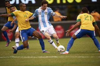Lionel Messi in action for Argentina against Brazil in a friendly in June 2012.
