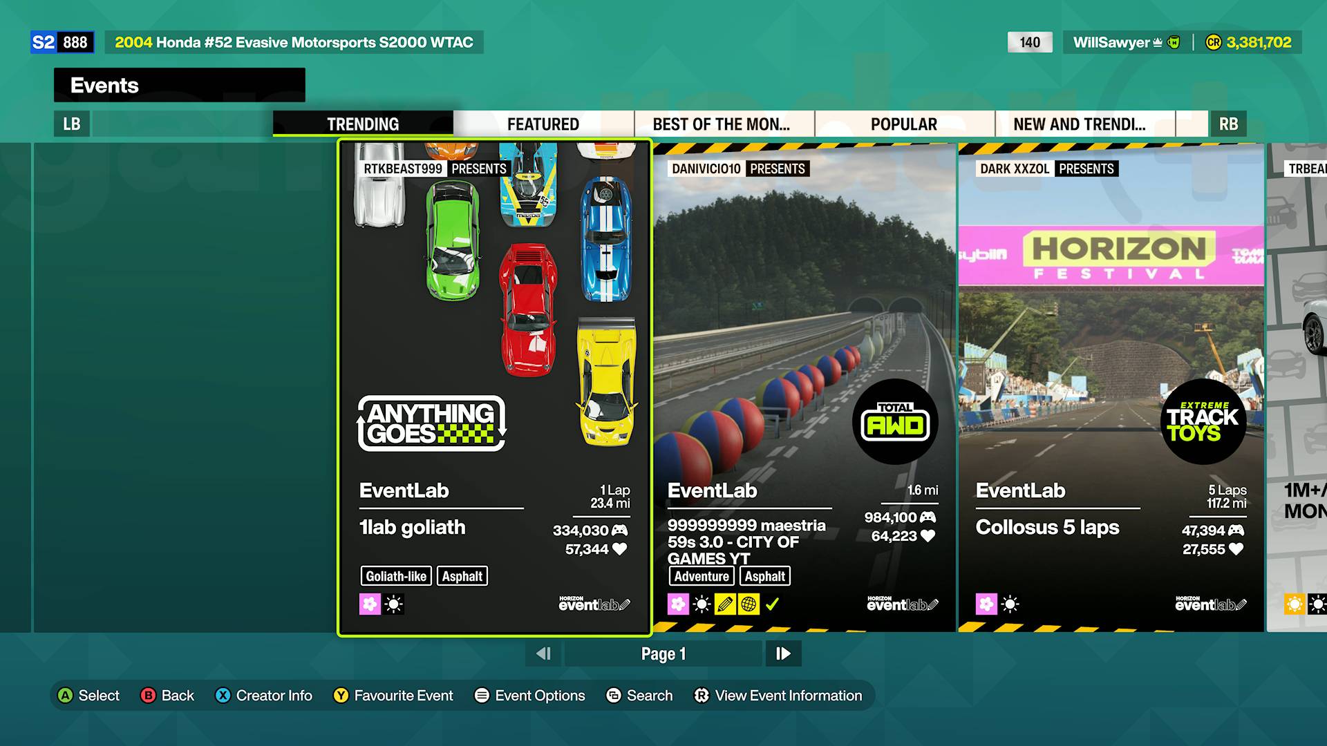Forza Horizon 6 player-created money exploit races in eventlab
