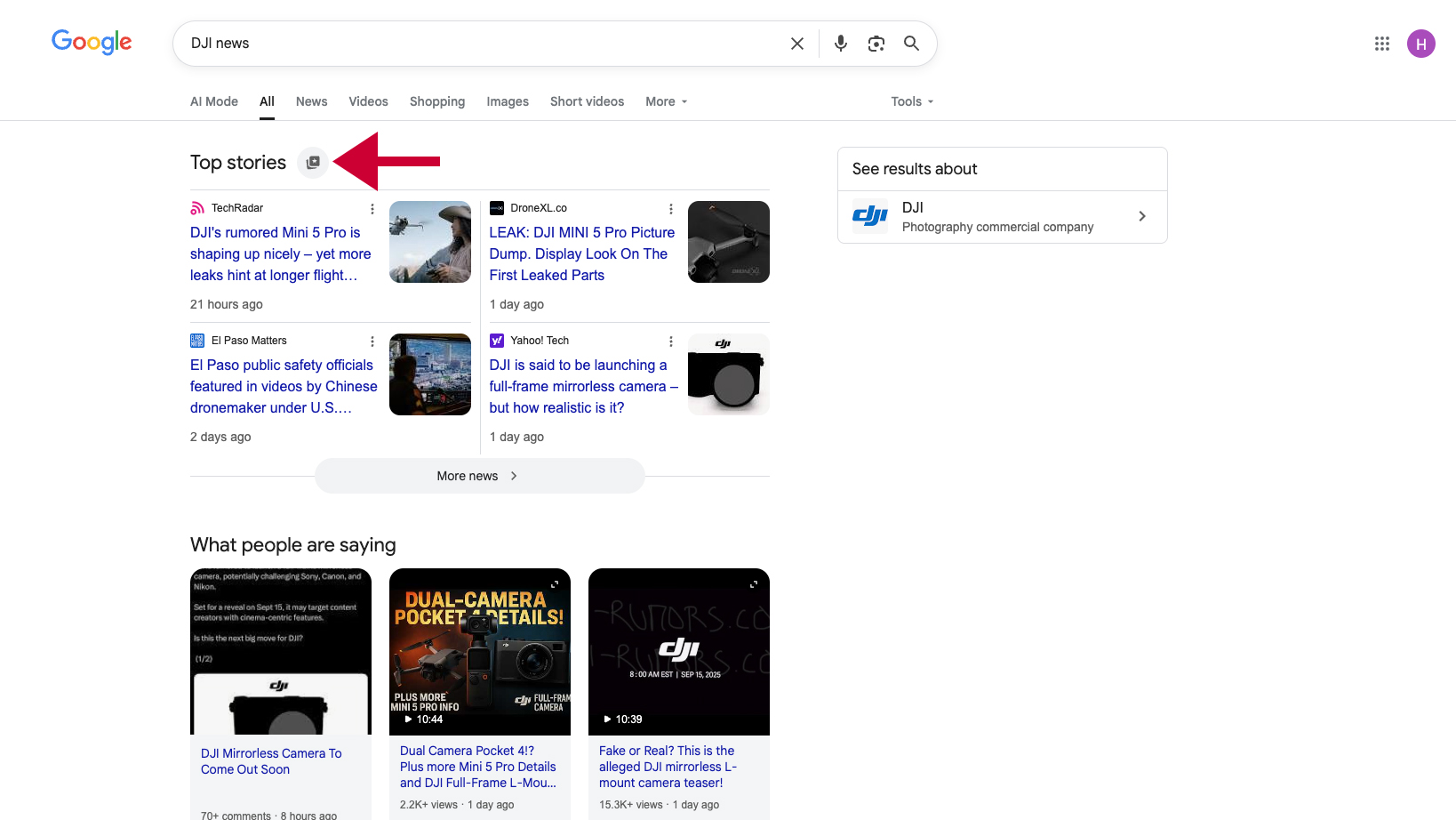 A screenshot of Google Top News