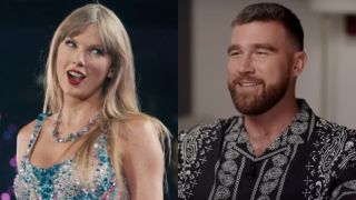 Taylor Swift from the Eras Tour movie and Travis Kelce's GMA interview.