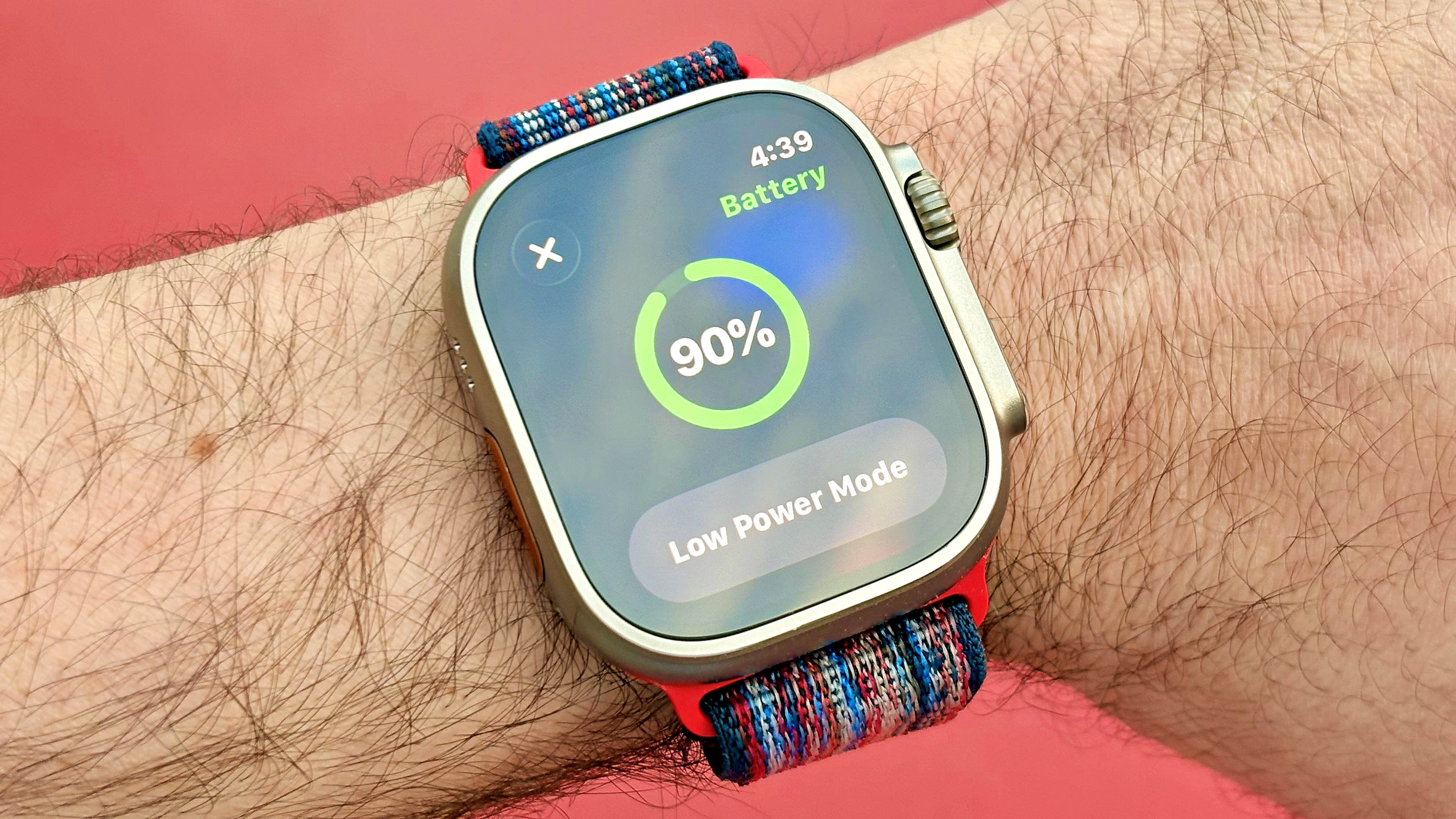 Apple Watch Ultra 3 showing battery life and low-power mode