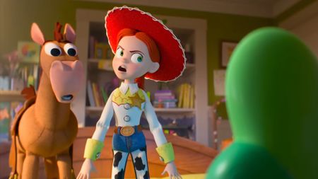 Jessie and Bullseye meeting Lilypad in Toy Story 5.