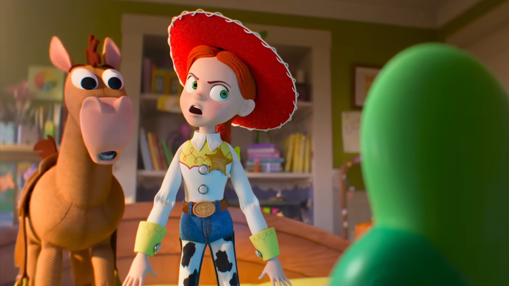 Jessie and Bullseye meeting Lilypad in Toy Story 5.