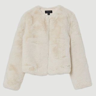 Collarless Faux Fur Jacket