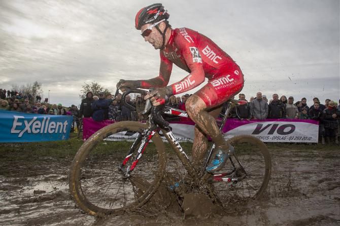 Swiss champion Julien Taramarcaz (BMC Mountainbike Racing Team) in the mud at Jaarmarktcross Niel