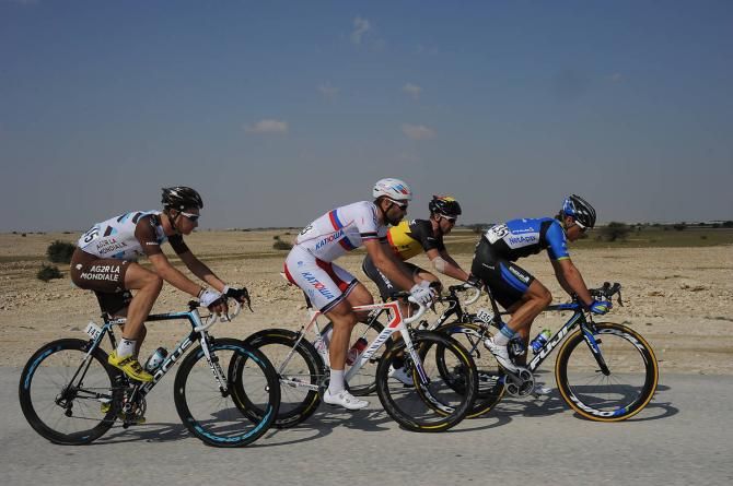 The breakaway on stage 5: Stijn Devolder (Trek Factory Racing), Patrick Gretsch (Ag2r-La Mondiale), Vladimir Isaychev (Katusha) and Daniel Schorn (NetApp-Endura)