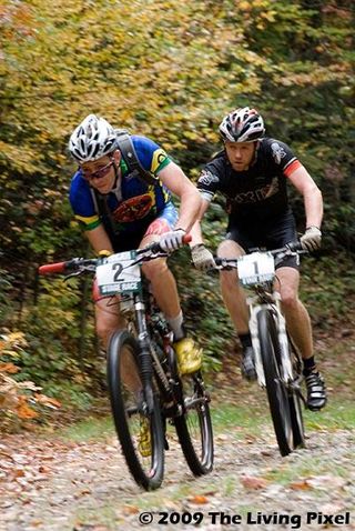 Jeremiah Bishop (Team MonaVie/Cannondale) and Sam Koerber (Team Gary Fisher 29er) on Day 2 on Yellow Gap