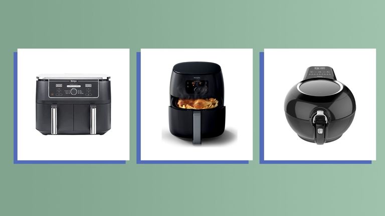a collage image of three of the products in w&h's best air fryers guide