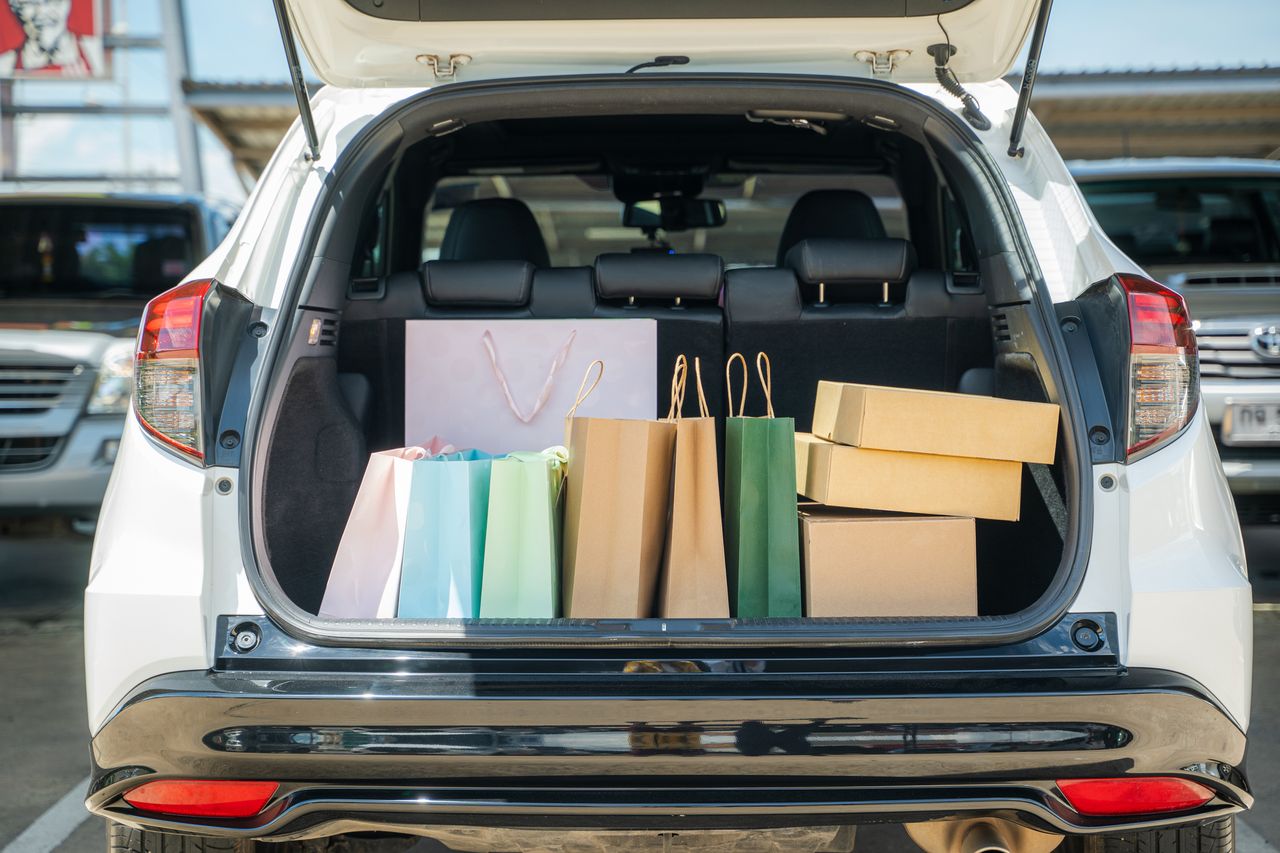 Shopping bags in the back of the car