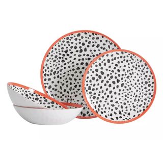 Black and white spotted Habitat Modern Glam Melamine Picnic Set with pink rim