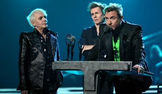 (from left) Nick Rhodes, John Taylor, Roger Taylor and Simon Le Bon of Duran Duran speak onstage during the 37th Annual Rock & Roll Hall of Fame Induction Ceremony at Microsoft Theater on November 05, 2022 in Los Angeles, California